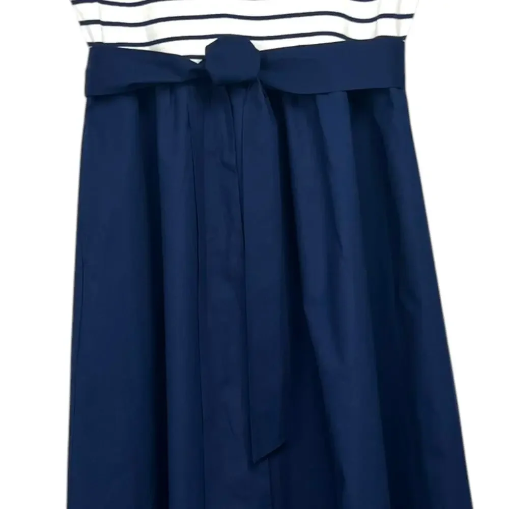 J.CREW Women's Size M Nautical Tie-Waist Knit Blue White Mixed Pattern Dress